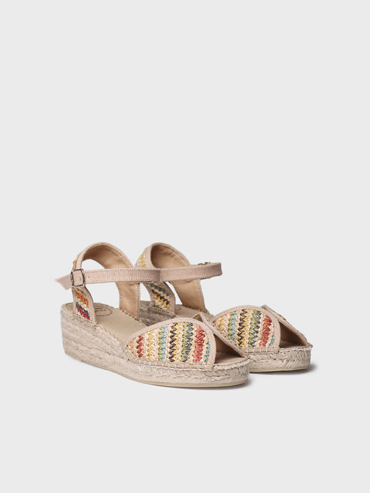 BELLA-MA Alpargata de mujer con cuña media en rafia multicolor