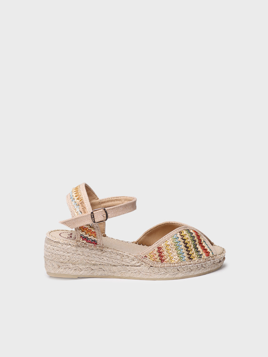 BELLA-MA Alpargata de mujer con cuña media en rafia multicolor