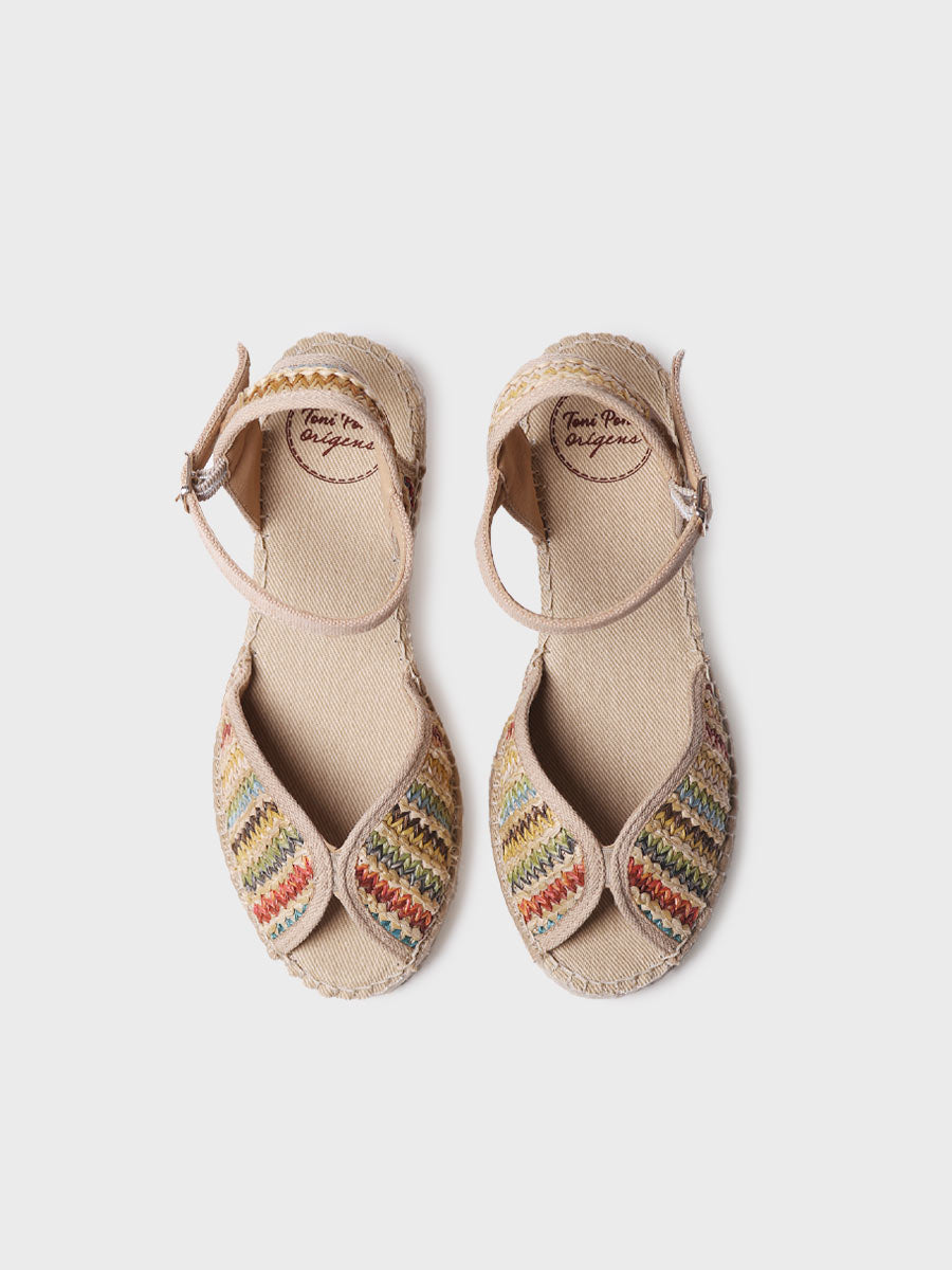 BELLA-MA Alpargata de mujer con cuña media en rafia multicolor