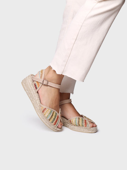 BELLA-MA Alpargata de mujer con cuña media en rafia multicolor