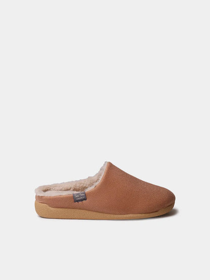 Moscu-bd camel | Zapatilla de casa tipo zueco con forro interior para mujer
