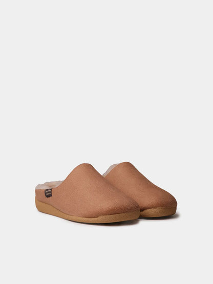 Moscu-bd camel | Zapatilla de casa tipo zueco con forro interior para mujer