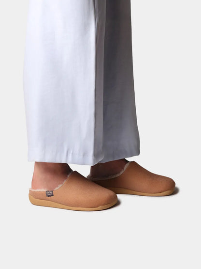 Moscu-bd camel | Zapatilla de casa tipo zueco con forro interior para mujer