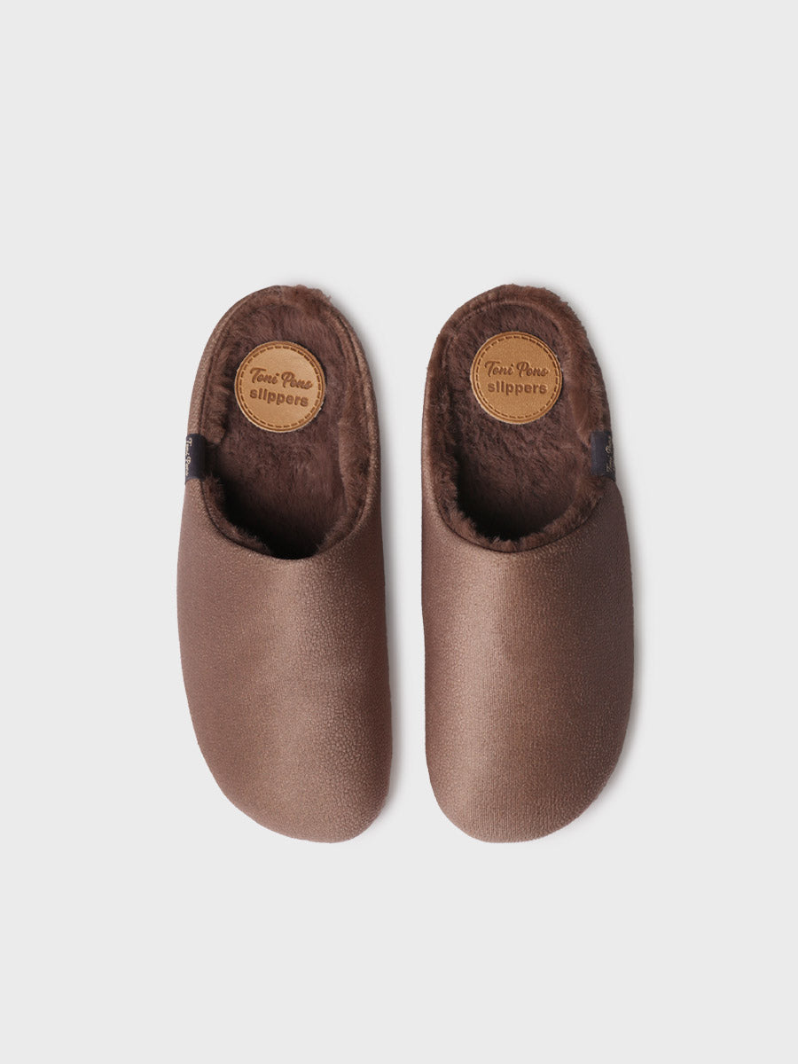 Moscu-bd marro | Zapatilla de casa tipo zueco con forro interior para mujer