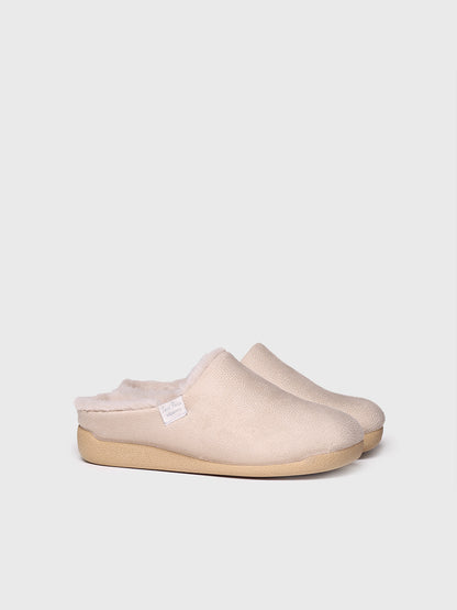 Moscu-bd camel | Zapatilla de casa tipo zueco con forro interior para mujer