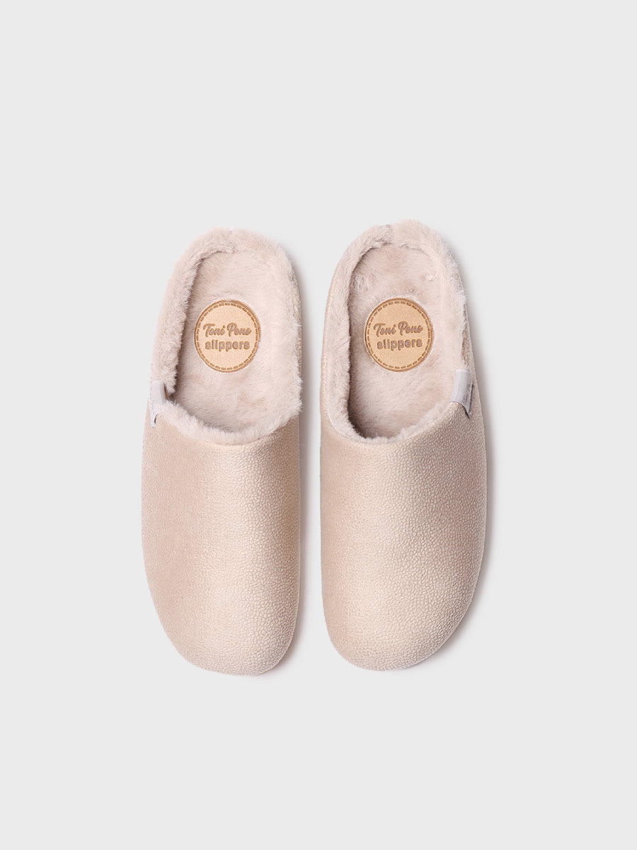Moscu-bd pedra | Zapatilla de casa tipo zueco con forro interior para mujer