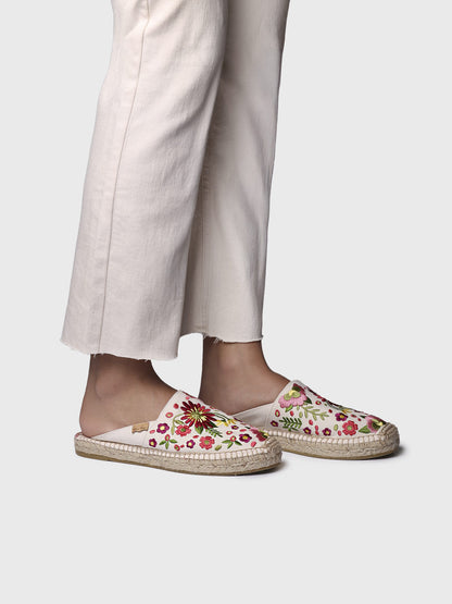 ROVIRA Alpargata mule de mujer con bordado floral